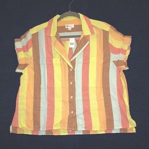 GAP NWT Linen Striped Button Down Camp Shirt - Large Petite